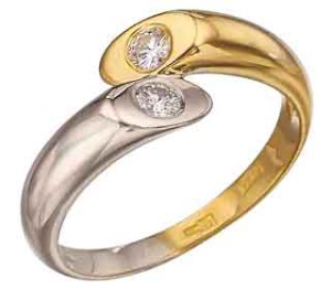 Обручальное кольцо из золота двух цветов