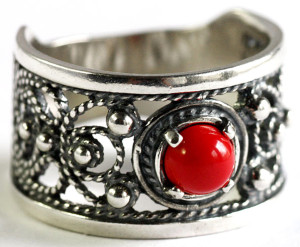 Серебряное кольцо литьё в стиле филиграни, Яспис