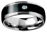 Двухцветное стальное мужское кольцо с кубиком циркона - фото overstock.com