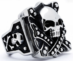 Мужское кольцо из ювелирной стали с черепом в винтажном стиле - фото Overstock.com