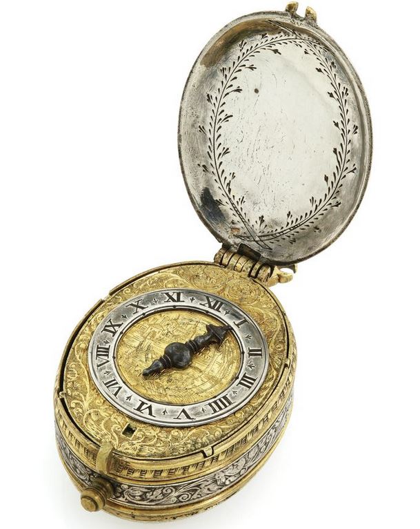 Часы с одной стрелкой. Серебро, позолота. 1630 г. Фото - Sothebys.com