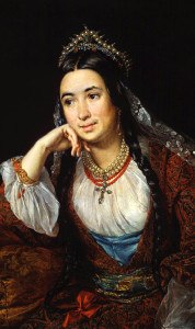 Романтизм периода гранд - портрет женщины середины 19 века в украшениях из коралла---beladora.com