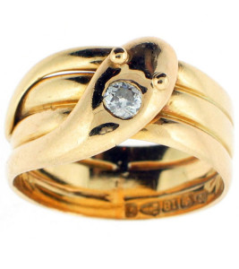 Золотое-кольцо-змейка-с-бриллиантом,-19в.---beladora.com