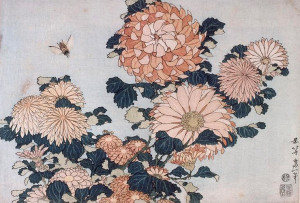 Hrizantemy i slepen Katsushika Hokusai WikiArt.org