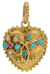 Медальон-эпохи-романтизма---георгианский-период---1830г.---с-рубинами,-жемчугом-и-бирюзой---georgianjewelry.com